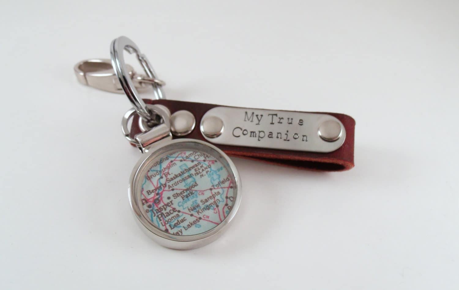 Personalized Key Chain Leather Atlas Gift for Him by MapandaDart