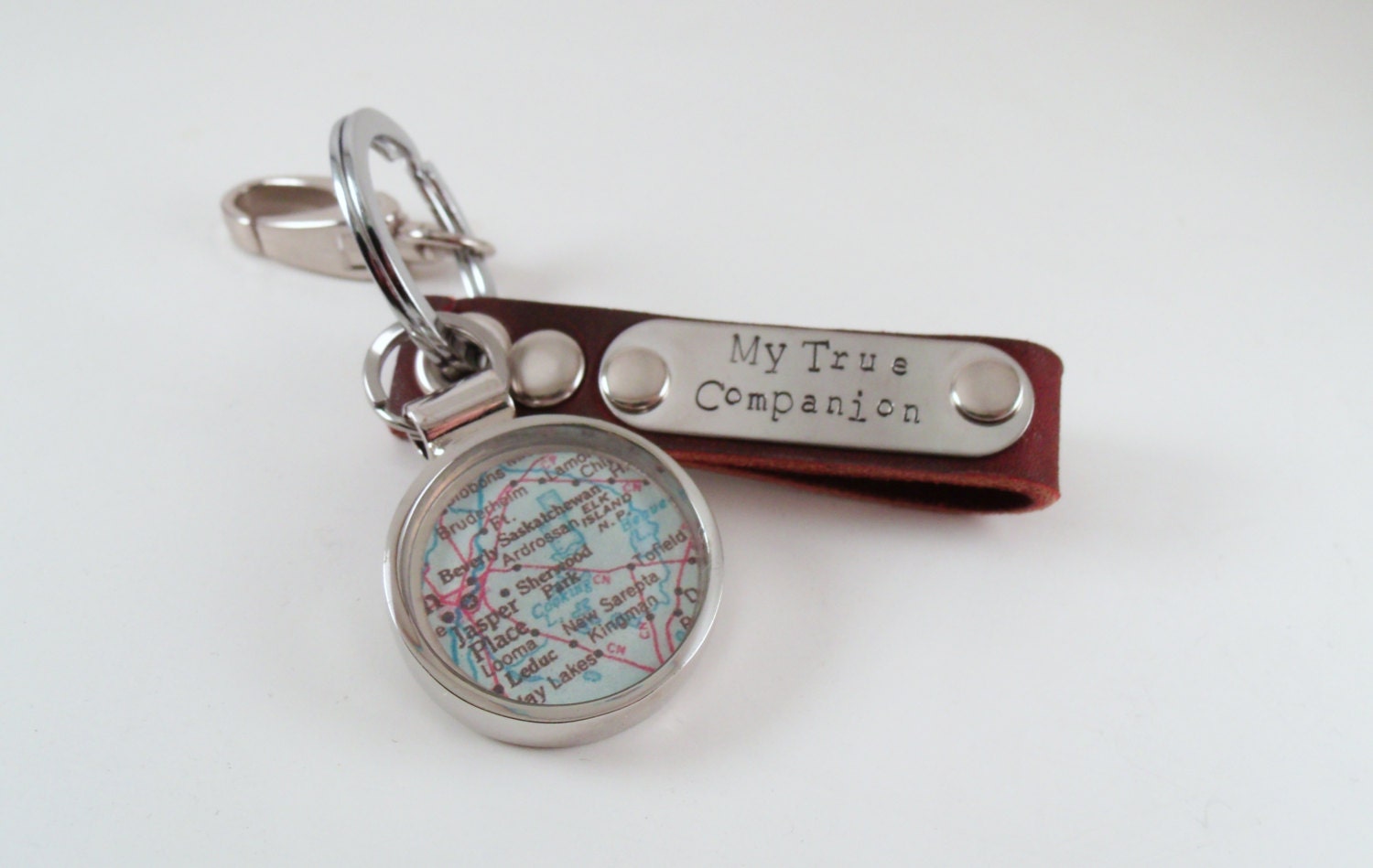 Personalized Key Chain Leather Atlas Gift for Him by MapandaDart