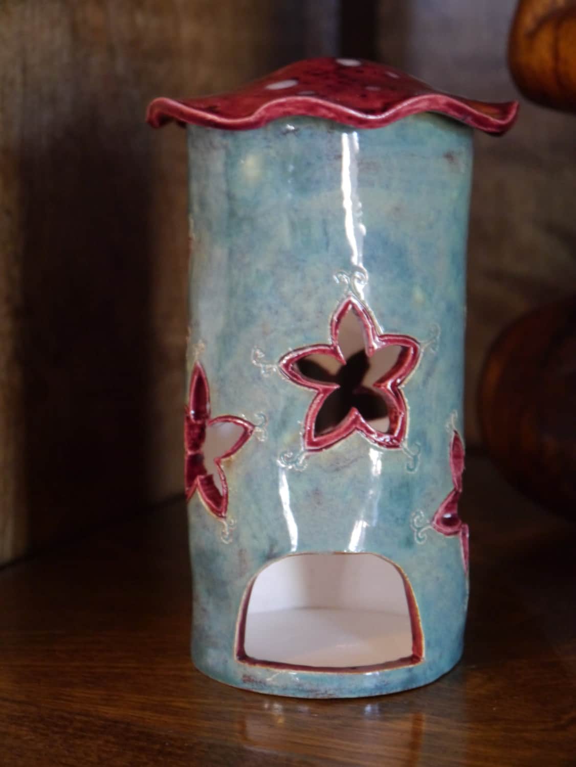 Handmade ceramic votive candle lantern by SuburbanClayWorks