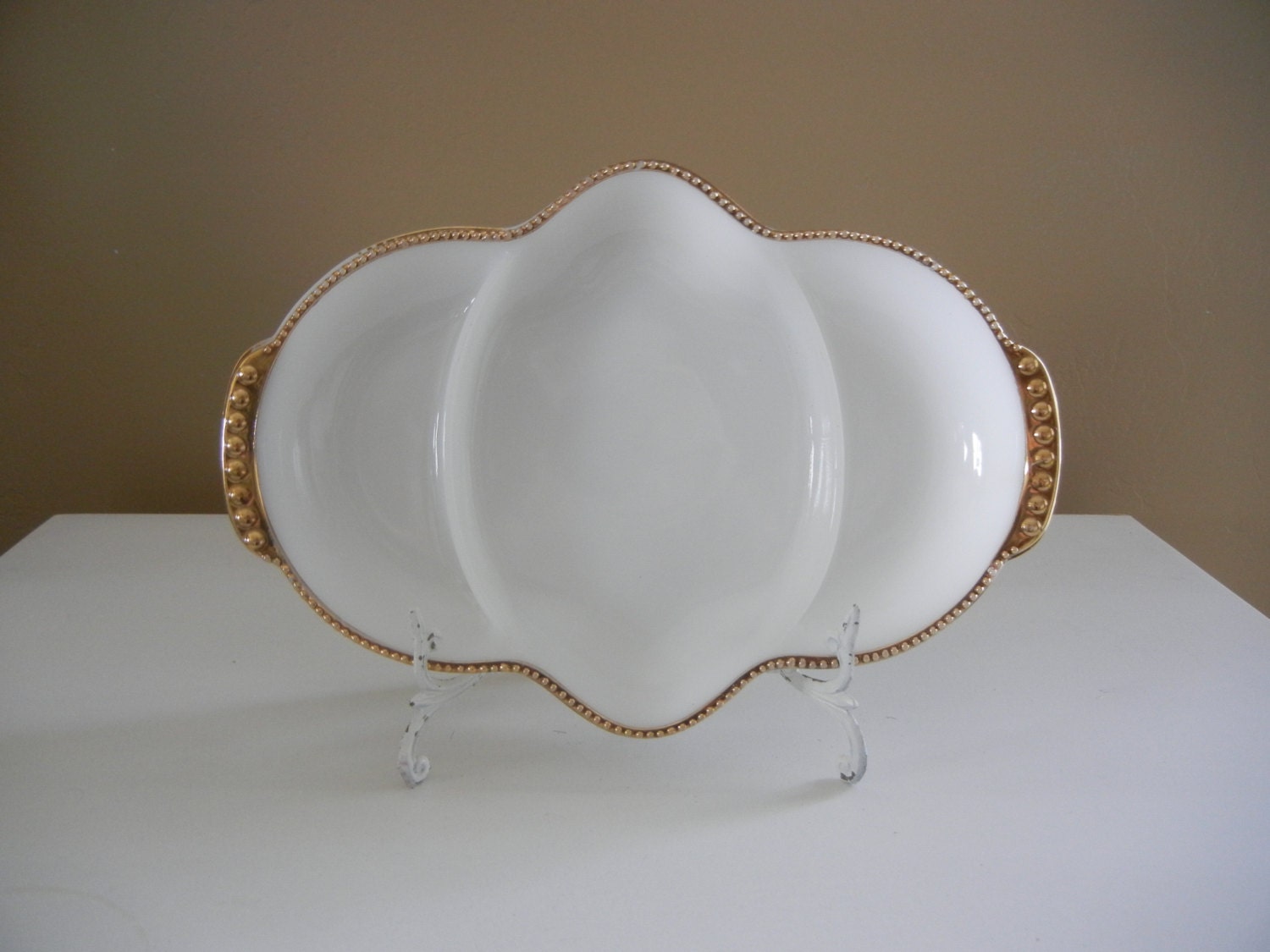 Vintage Tray Mid Century Fire King Divided Tray / Relish Dish Milk