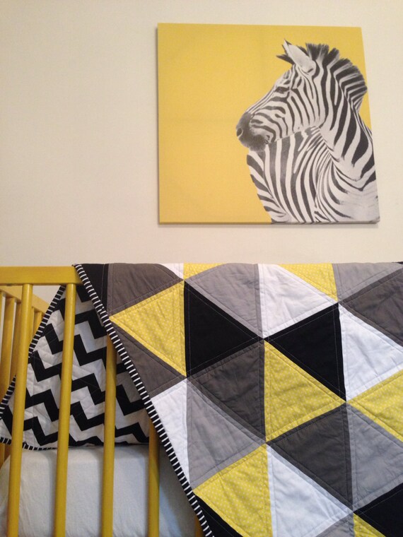 Geometric Cot Quilt Grey and Yellow Triangle Cot Quilt