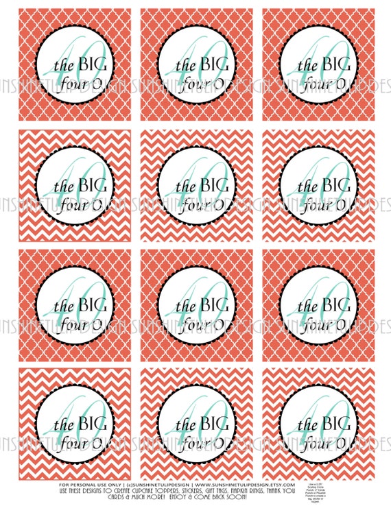 40th birthday printable diy cupcake toppers sticker labels and gift