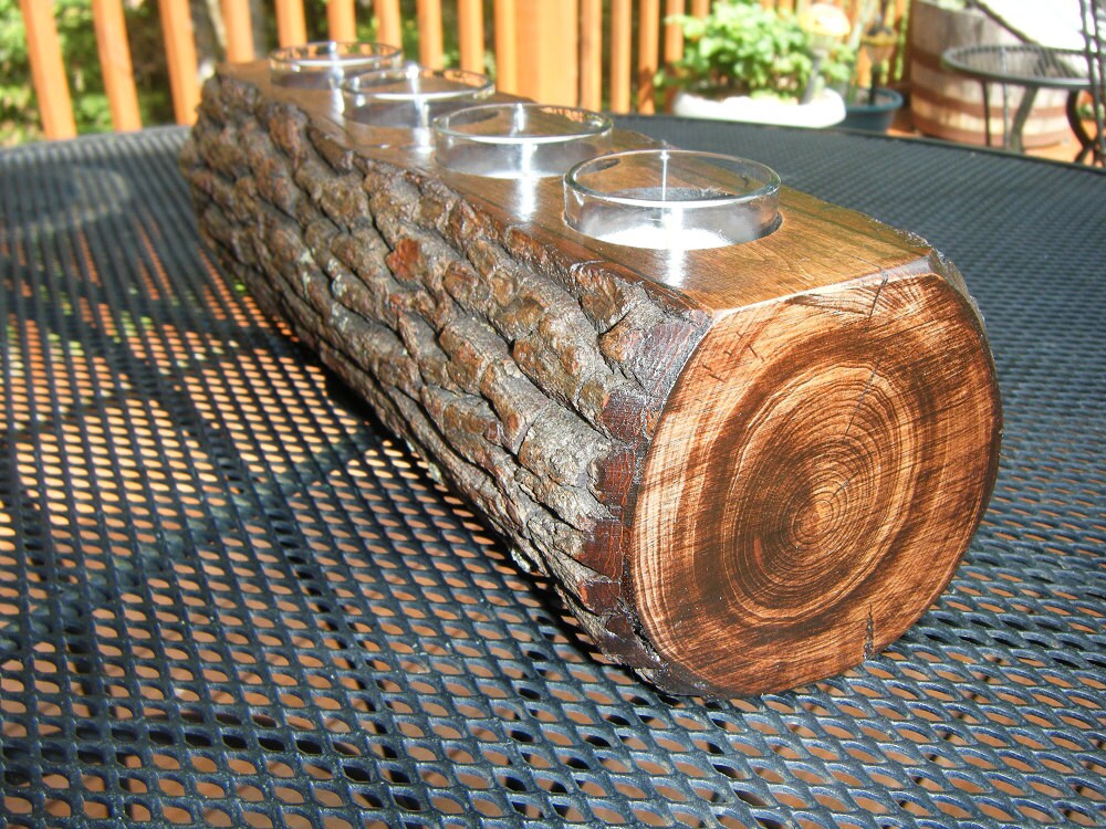 Log Candle Holder Rustic Hardwood Log by LoRandRusticWoodwork