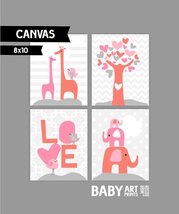 Items similar to Baby Girl Nursery canvas art, Set of 4 8x10. Giraffe