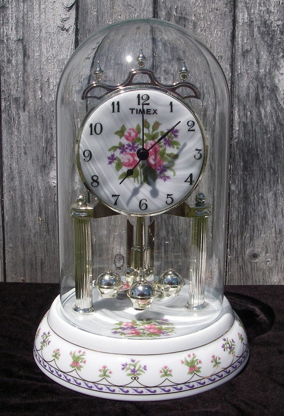 Vintage Clock Timex Porcelain Glass Dome Anniversary Clock
