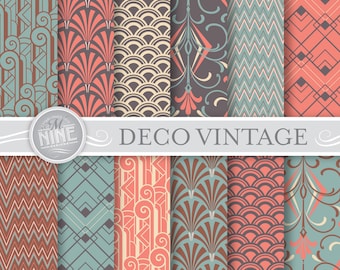 Art Deco Digital Paper: VINTAGE ART DECO Patterns Pattern Prints, Art Deco Download, Art Deco Backgrounds Print