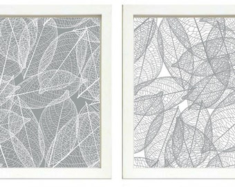 INSTANT DOWNLOAD Grey White Modern Leaf Leaves Set of 2 Printable Bathroom Art Print Nature Wall Decor Abstract Bathroom Bedroom Botanical