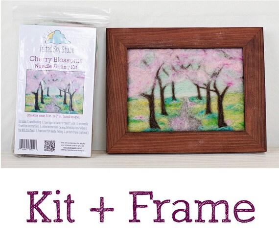 Cherry Blossoms Needle Felting Kit Reclaimed Barnwood Frame
