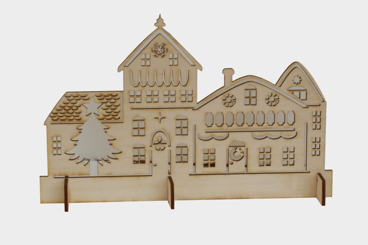 Laser Cut Rustic Wood Christmas Village Scene by PPointCreates