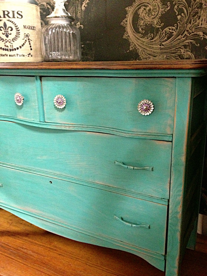 CHALK PAINT FURNITURE Turquoise Blue Vintage Antique Dresser