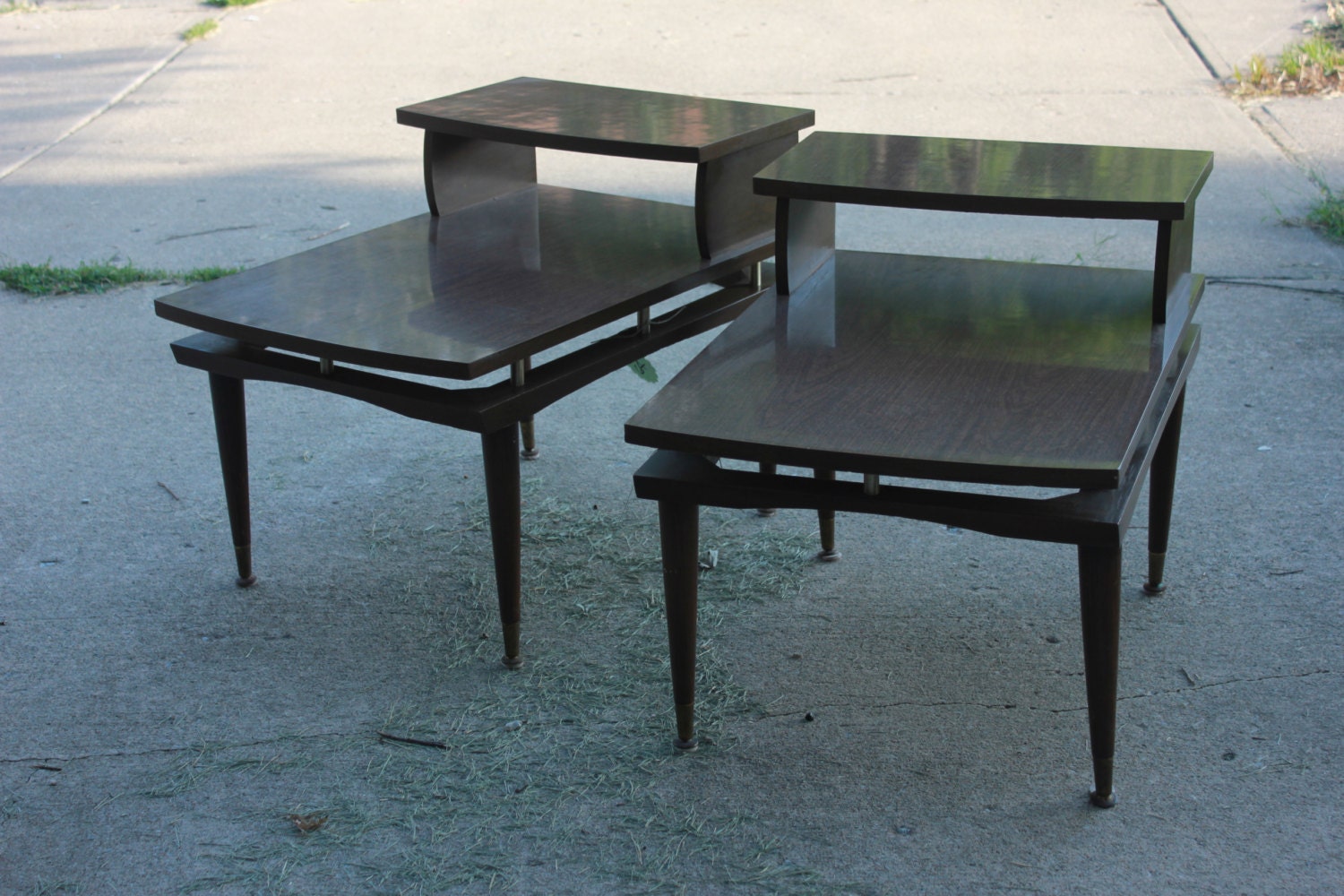Mid Century Walnut Formica Side Tables Haute Juice