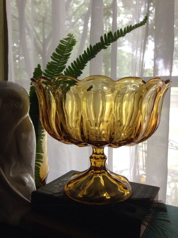 Amber Glass Pedestal Serving Bowl / Compote by bohemianlookandfeel