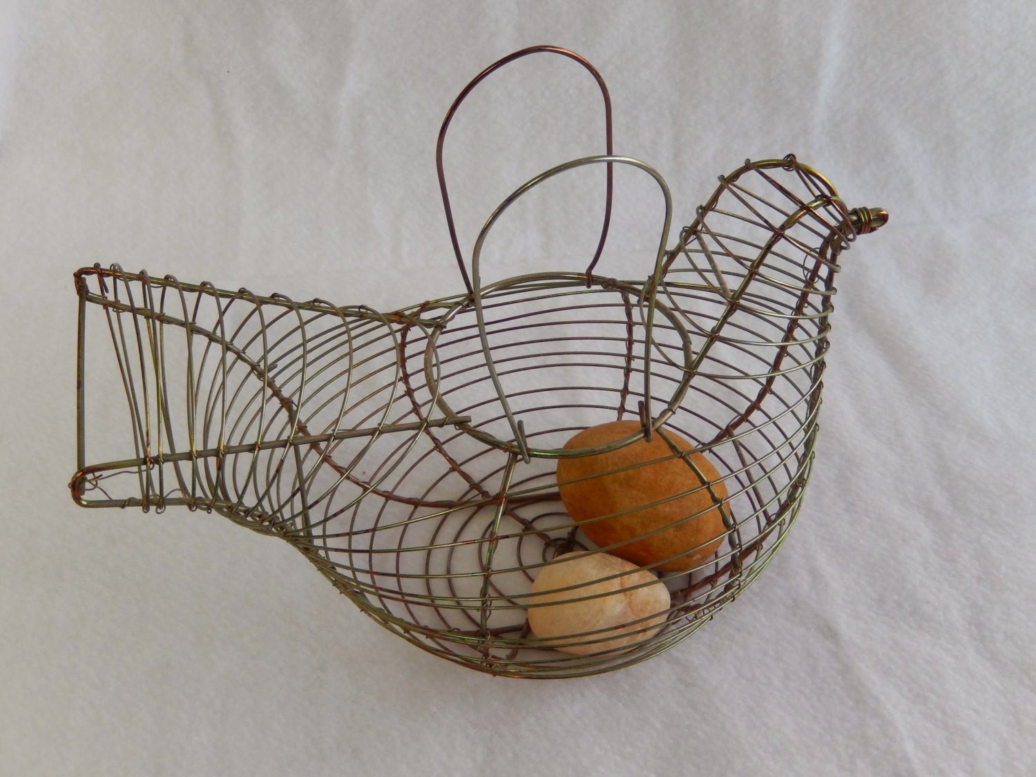 Wire Chicken Egg Basket with Rock Eggs by CatchAllBin on Etsy
