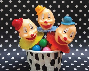 Jumbo Clown Cupcake Toppers (12), Vintage Clown Cake Picks, Carnival Party, Circus Theme Party Supplies