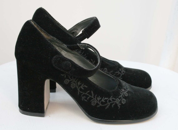 black velvet mary jane heels