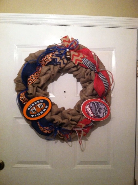 Tiger/Bama Collegiate Burlap Wreath, Roll Tide/War Eagle Wreath,Collegiate Wreaths, House Divided Wreath, War Eagle Wreath, Bama Wreath