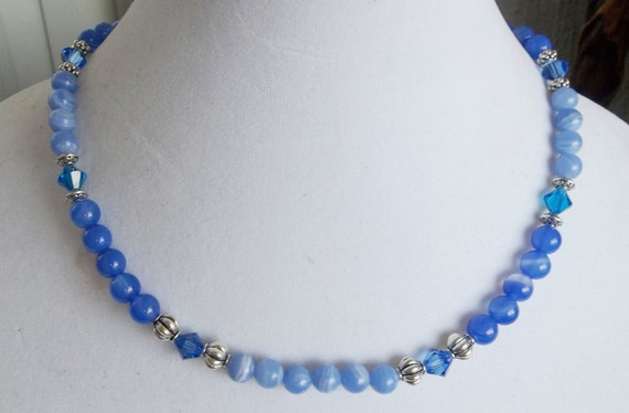 Elegant Blue Gemstone and Crystal Necklace