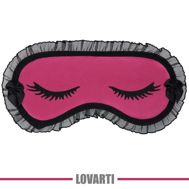 Sweet eye sleep mask eyemask with EYELASHES fuchsia satin