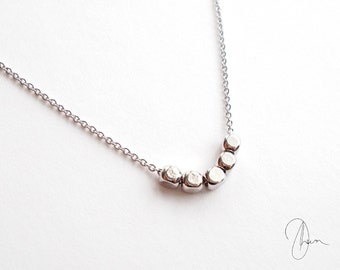 Tiny Silver Beaded Necklace - Thin Dainty Minimal Chain Necklace - Simple Everyday Delicate Barely There Jewellery - Short Silver Necklace