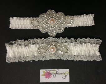 thumbnail image 2 of White Garter Set, Wedding Garter, Bridal Garter, Keepsake Garter, Toss 2 of 11