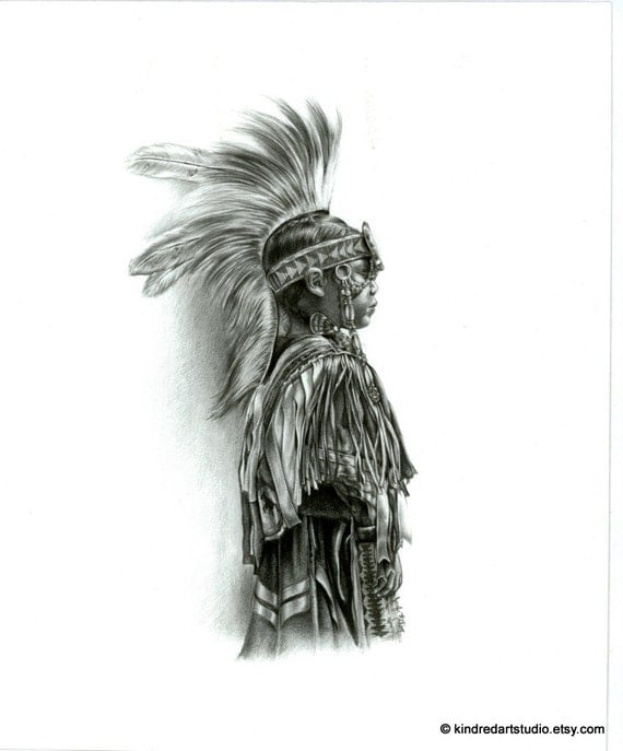 Native American Indian Boy Art Print from Original Pencil Drawing