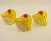 Yellow Spring/Easter Chick Felt , easter decor, felt chicken ornamets,  set -3, Party Favors, Cupcake Topper, Birthday Party Decor