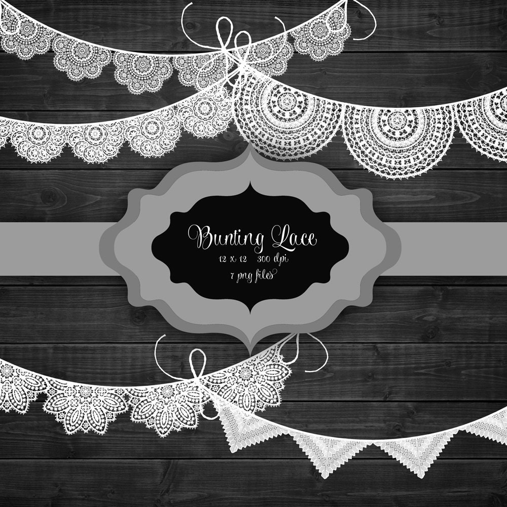 LACE Banner Digital ClipArt authentic lace doily bunting