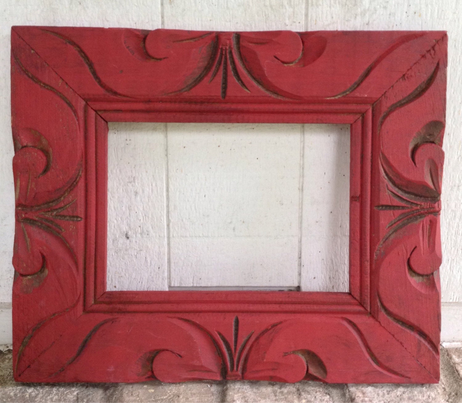 Red 5x7 solid wood vintage frame fall decor hand painted