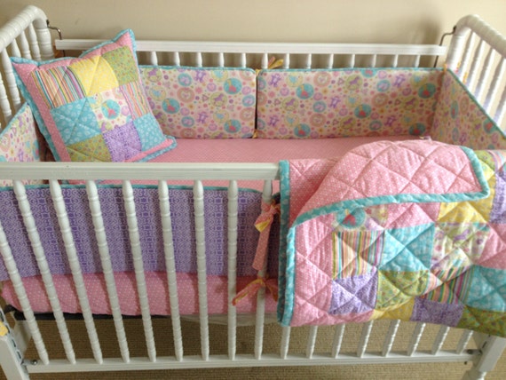 READY TO SHIP Custom Baby Bedding Set Pink Purple Teal