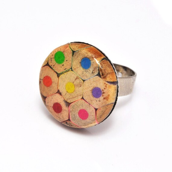 Items similar to Round pencil ring adjustable multicolor rainbow