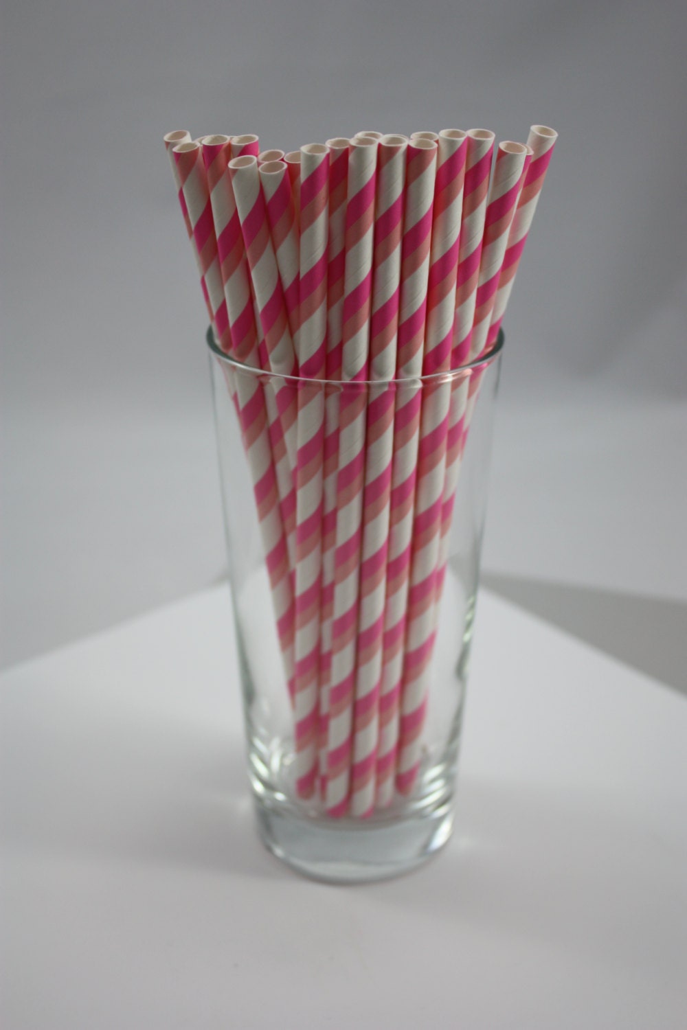 25 Pink and White Striped Paper Straws 7.75 Bright