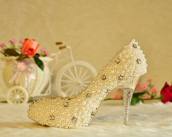 Ivory pearl wedding shoes Ivoryl bridal shoes Ivory pearl heels pearl ...