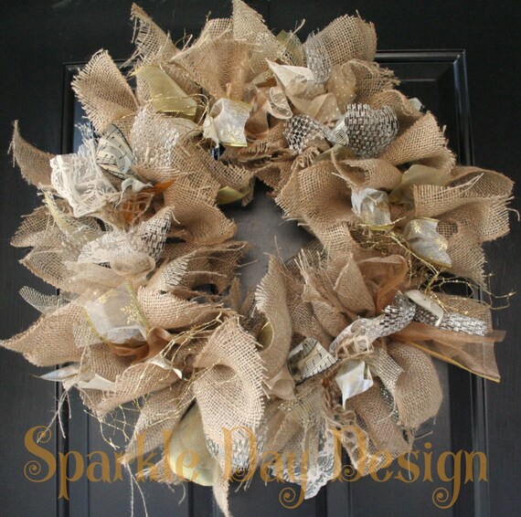 Christmas Wreath Winter Burlap Silver Christmas Wreath Winter Burlap Silver