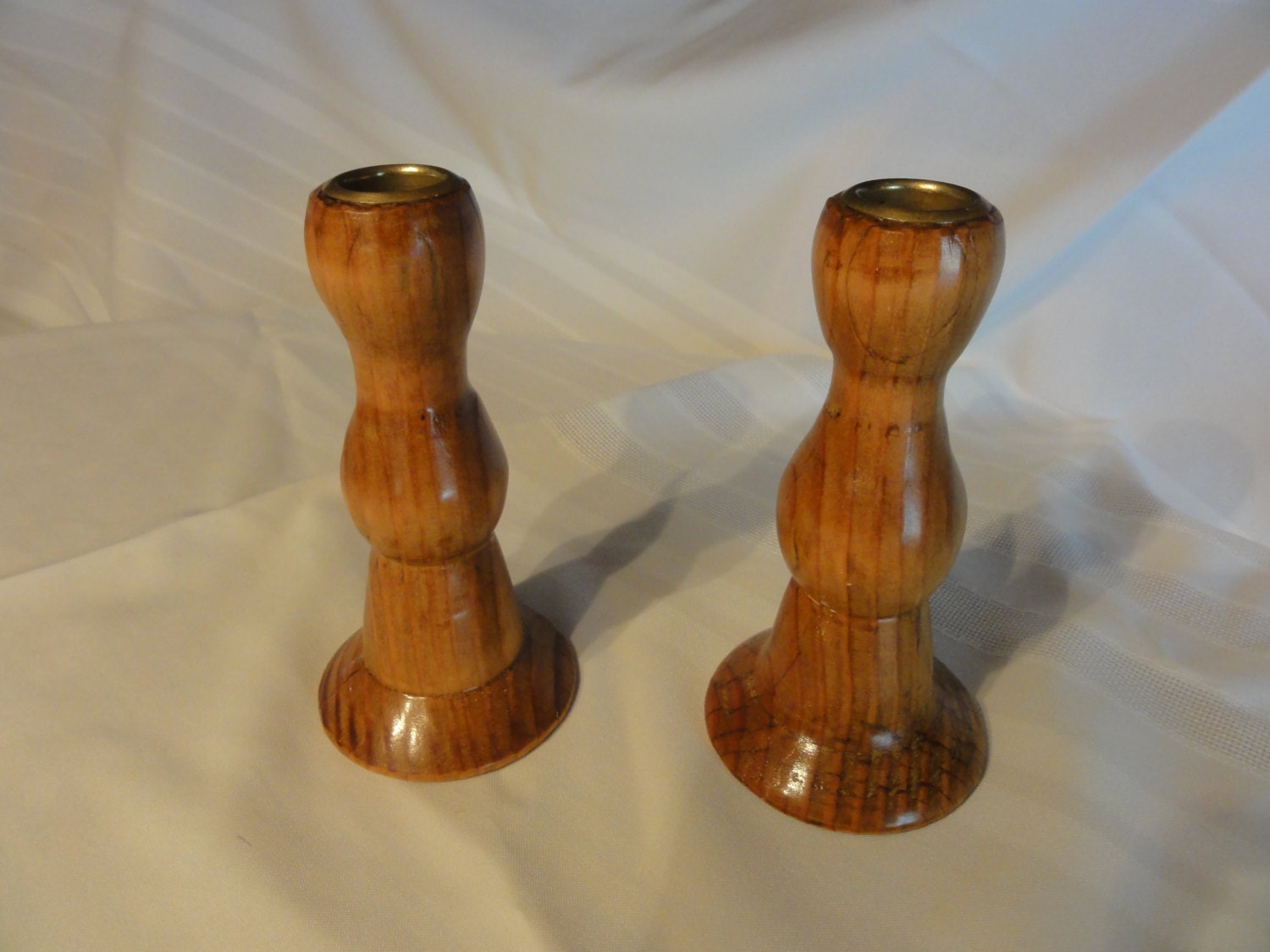 Hand Made Wooden Candle Sticks Pair Brass by WoodCraftsByRick57
