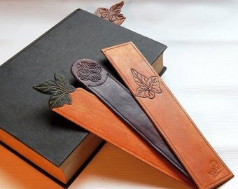 Leather Bookmark, Ivy Leaf Bookmark, Celtic Knot Bookmark, leather anniversary gift, 3rd anniversary, mothers day gift