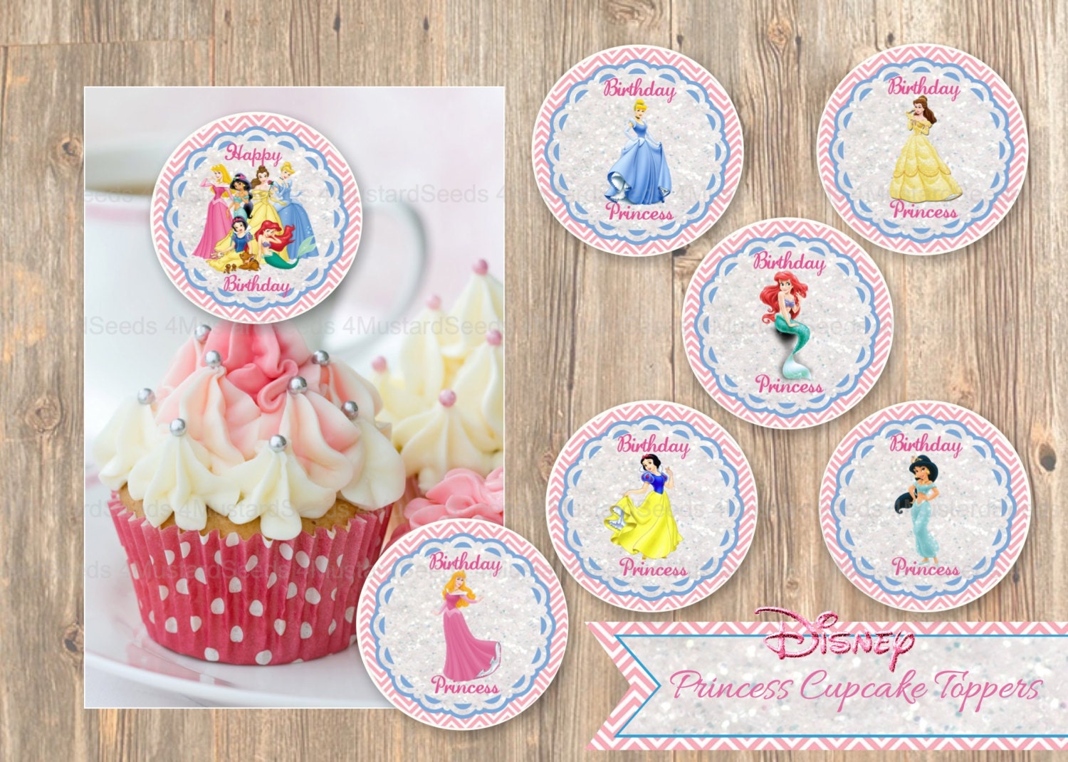 Disney Princess Cupcake Toppers Printable Birthday Party