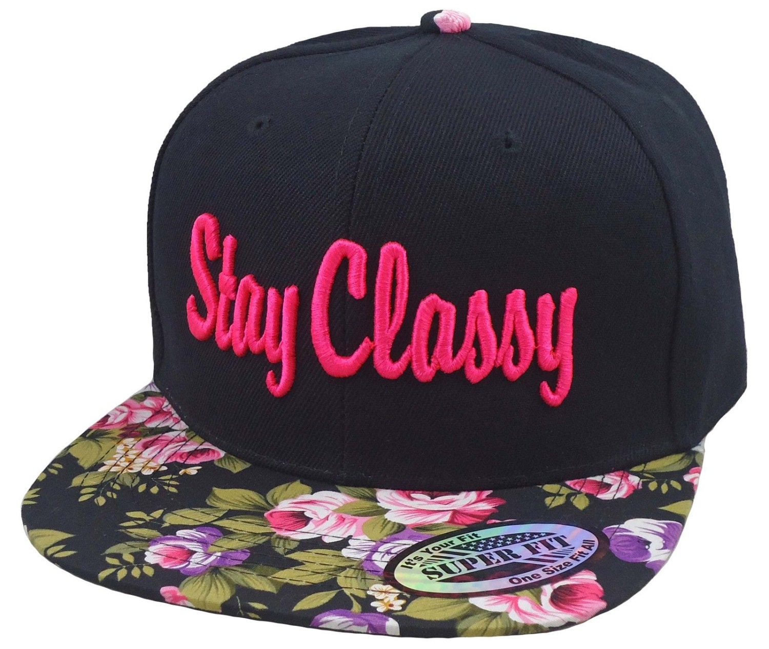 Flat Bill Snapback Hat 3D STAY CLASSY Cap Black