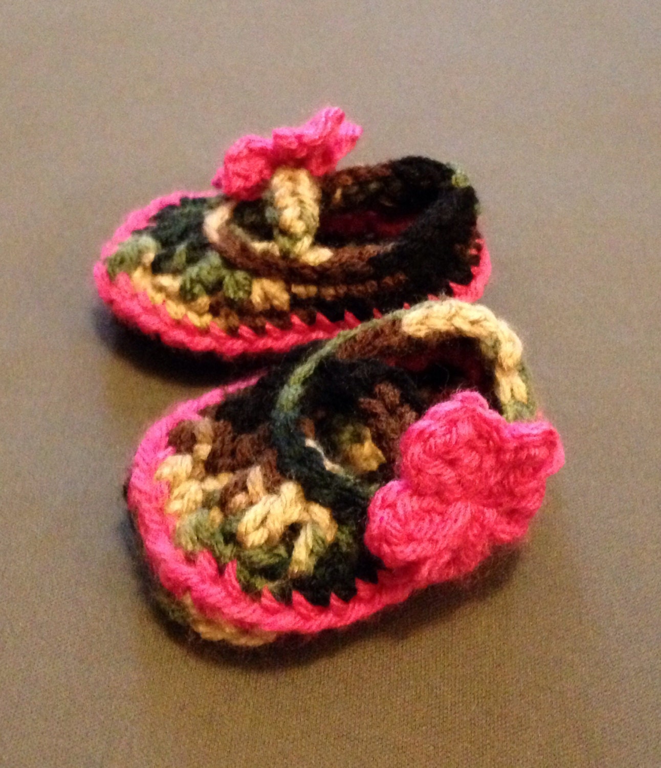 Pink Camo Baby dress crochet gift set Newborn 9 mos.