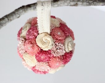 Pink Ombre Kissing ball, Sola Flower Kissing Ball, Flower Girl Kissing Ball, Kissing Ball Decor, Keepsake Kissing Ball