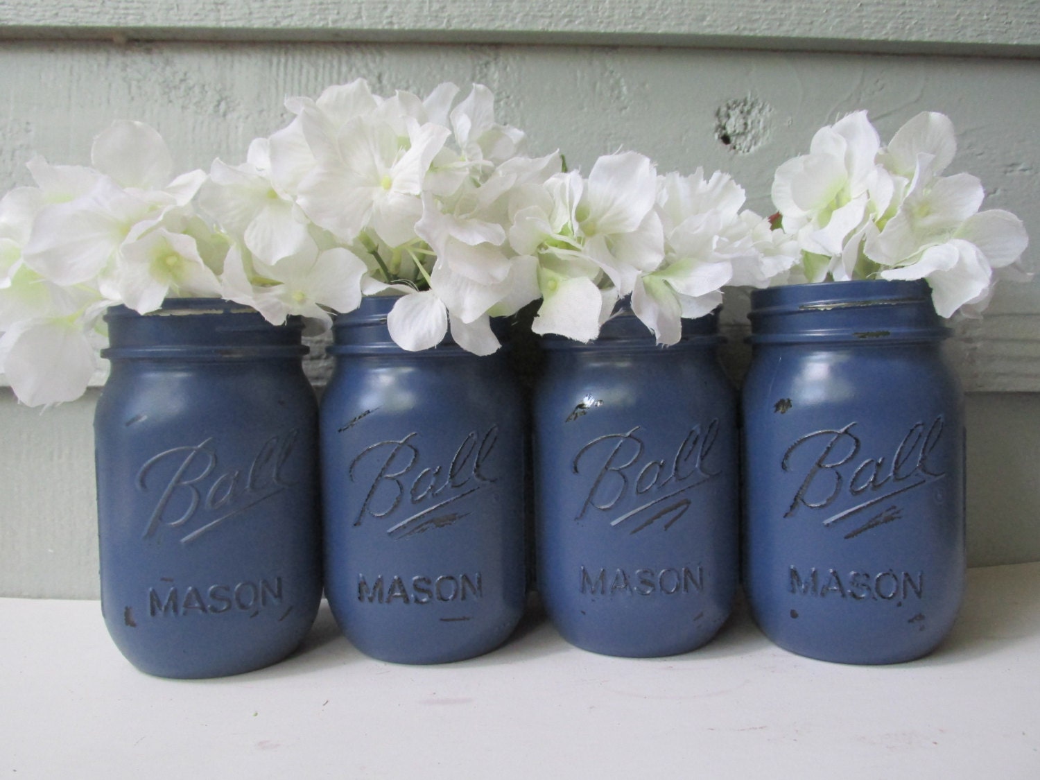 Painted and Distressed Ball Mason Jars Navy Blue Set of