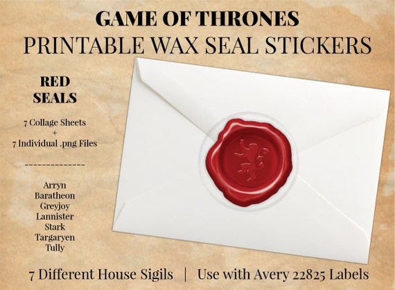 Game of Thrones Red Digital Printable Wax Seal Stickers House Sigils by ...