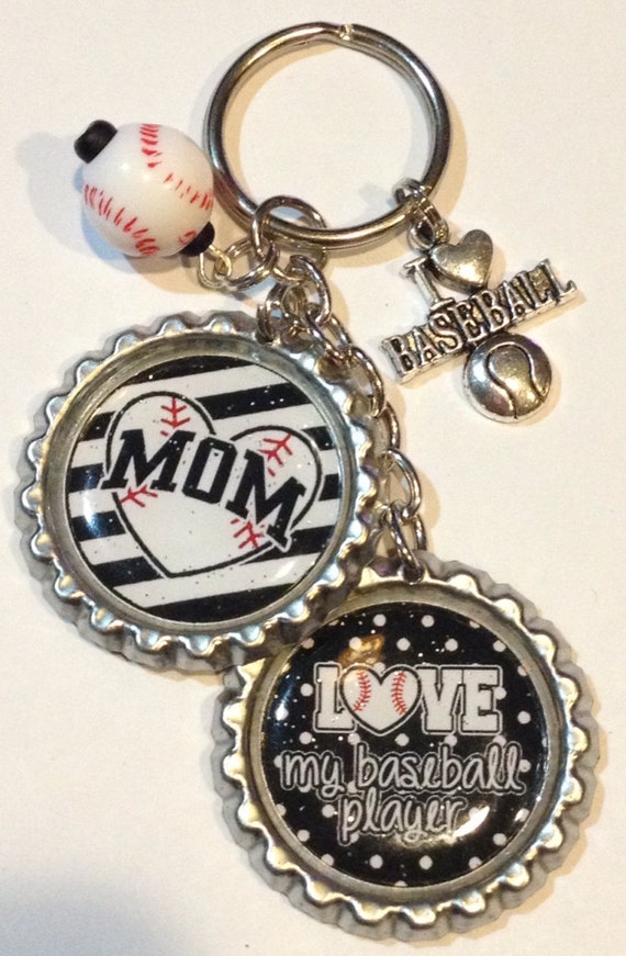 Baseball mom bottle cap beaded keychain by BanditBabes on Etsy