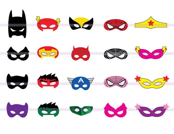 Instand DL 20 SUPERHERO Masks Cut-Out Birthday Party