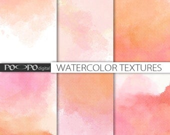 Ombre watercolor digital paper watercolour scrapbook hand painted red pink orange peach pastel wedding invitation texture background DIY