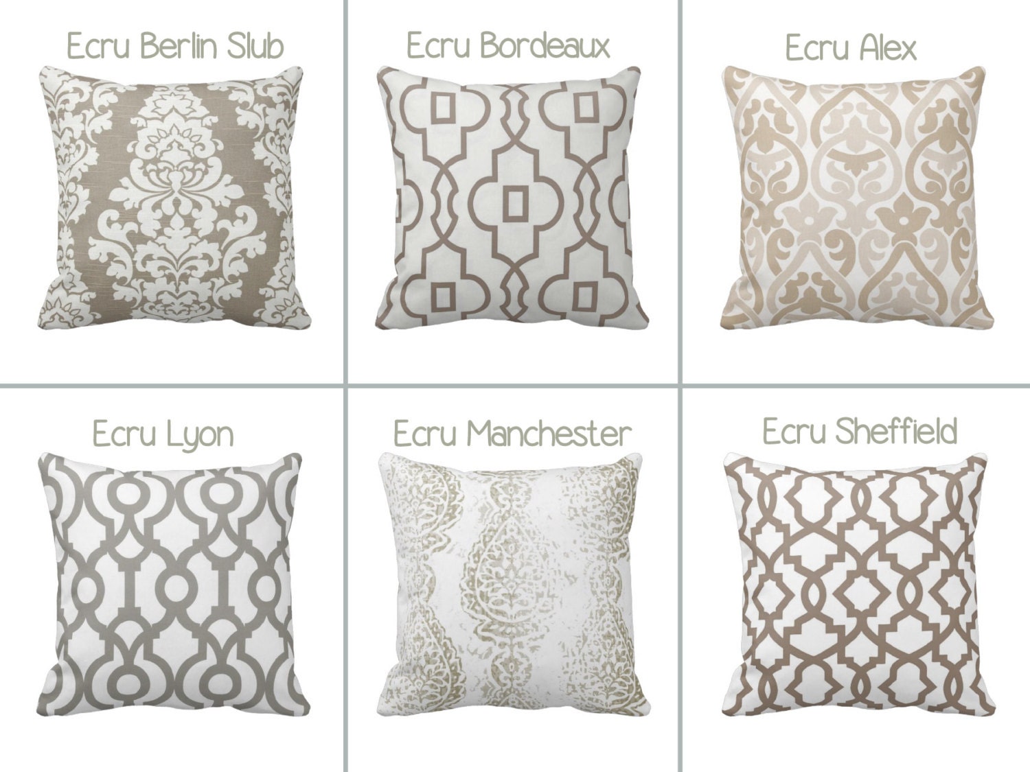 Zippered Ecru Taupe Grey and White Throw Pillow Case Brown