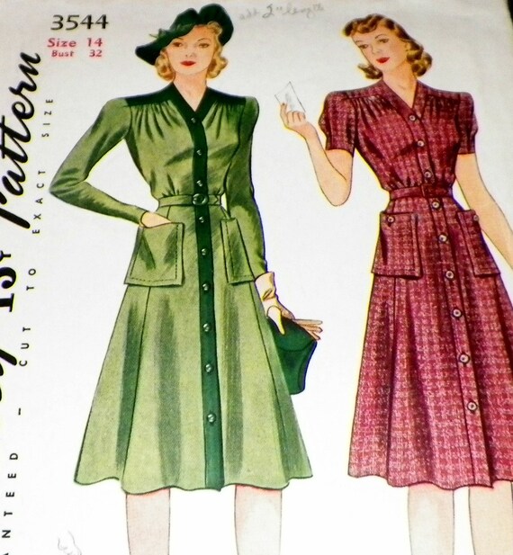 Items similar to 40s Sewing Pattern Vintage Dress One Piece Gathered ...