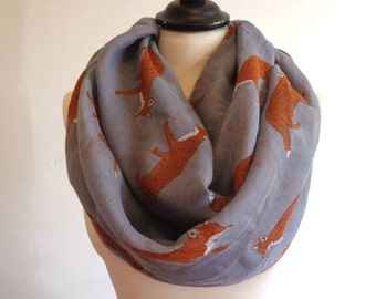 Infinity Scarf, Fox Scarf, Fox Infinity Scarves, Women Scarf, Loop Scarf Woman Infinity Scarf, Infinity Loop Scarf, Infinity Scarf Woman