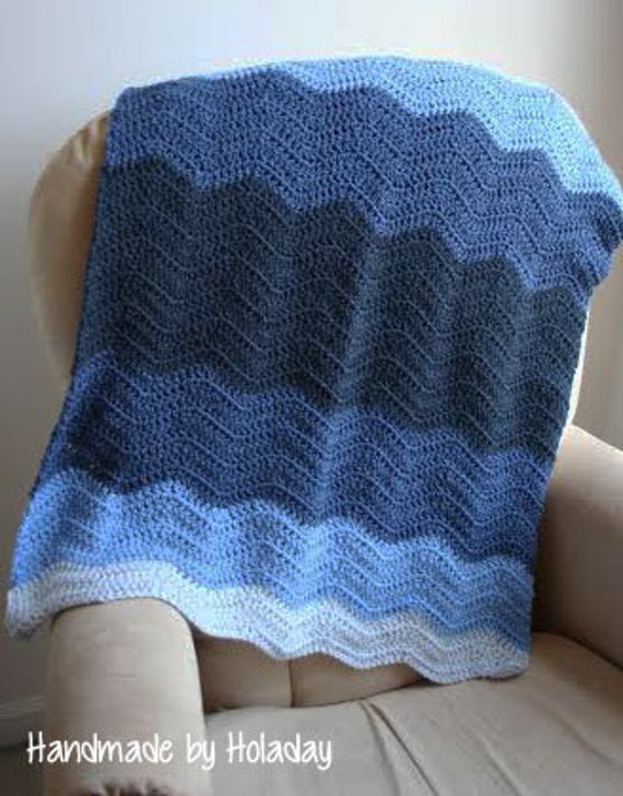 Items similar to Chevron Blue Ombre Baby Blanket, Crochet Baby Blanket