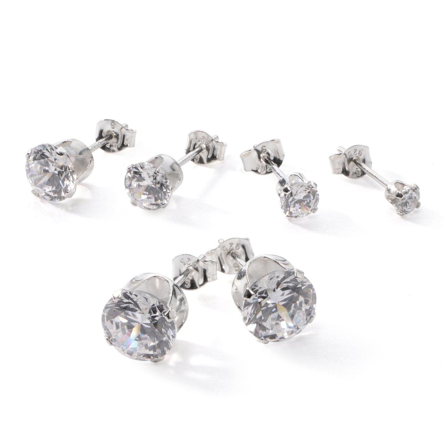 5 Pair Set of sterling Silver CZ Stud Earrings 3mm by JewelryTrain