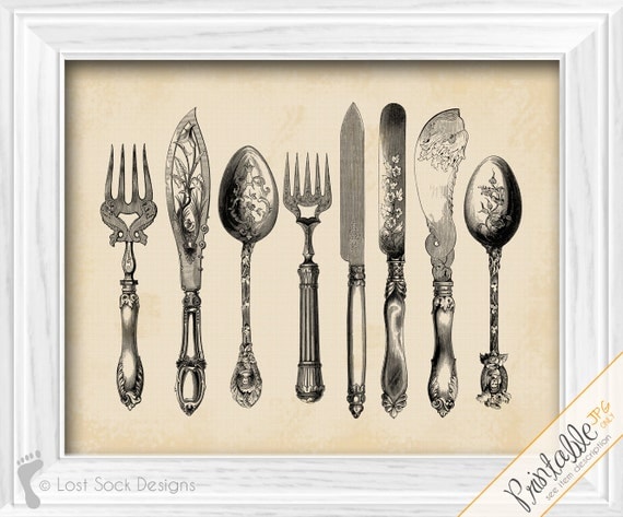 Kitchen Decor Silverware Flatware Cutlery Dining Room Wall Art